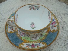 ANCIENNE TASSE A CAFE PORCELAINE FINE  ET SOUS TASSE COLORIS BLEU