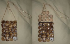 Petit sac à bandoulière pochette marron plastique imitation bois - comme neuf