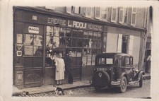VOSGES LAMARCHE PLACE BELLUNE EPICERIE L. ROQUI VOITURE PEUGEOT 201 CARTE PHOTO
