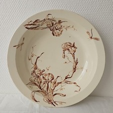 Plat Rond Creux Décor Iris De Gien Terre De Fer Sepia, Vers 1875