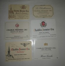 lot 6 etiquettes neuves chablis 1er cru vaillons monts milieu montee de tonnerre