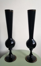 Paire Anciens vase soliflore opaline noire   filet doré   parfait état    27 cm