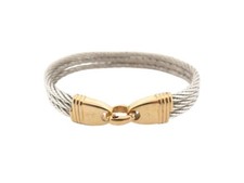 VINTAGE BRACELET FRED FORCE 10 CABLE 15 CM ACIER ET OR JAUNE 18K BANGLE STRAP