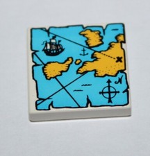 Lego Tile 2x4 with Map Blue