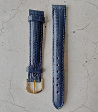 Bracelet Montre en Cuir véritable Bleu boucle dorée taille 16 mm