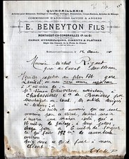 MONTAIGUT-en-COMBRAILLES (63) QUINCAILLERIE & OUTILLAGE "E. BENEYTON" en 1911
