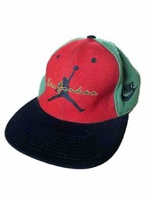Vtg NIKE AIR JORDAN WOOL CAP mixed Color Block Green Red leather Strap VI V IV 1