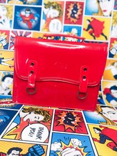 Ancien petit cartable d'écolier en vinyle glacé rouge Vintage 60s 