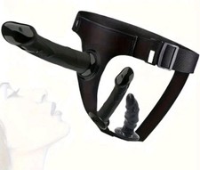Sextoy triple Gode Harnais Anal Vaginal Couple Godemiché Butt Gode Ceinture Noir