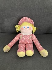 Doudou poupée de chiffon rose et jaune scratch grelot fisher-price Vintage