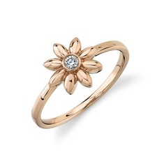 14K or Rose Diamant Bague Fleur Marguerite Fantaisie Droit Main Rond Naturel