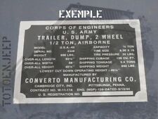 PLATE LABEL AIRBORN CONVERTO REMORQUE 1/2T TRAILER E ... JEEP MB US WW2