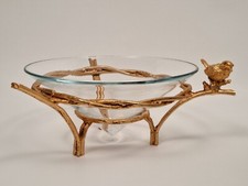 COUPE FRUIT VERRE ET BRANCHES DOREES AVEC OISEAU/ VIDE POCHE METAL DORE DESIGN