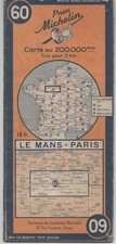 MICHELIN CARTE ROUTIERE N° 60   LE MANS - PARIS    1945