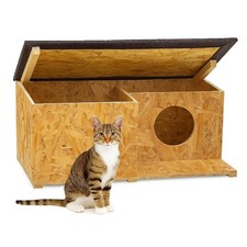 QLS Maison à Chat Osb Extérieur – 59x37x27 CM Intempéries Avec Amovible Toit ,