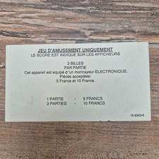 Flipper Pinball Pricing Card Vintage Bally Williams Original 16-9303-6 French