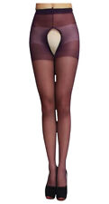 Collants sexy violet ouvert à l'entrejambe devant et derrière, taille M.