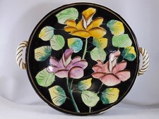 COUPE A FRUIT CERAMIQUE EMAILLEE VALLAURIS SIGNEE R.R A DECOR DE ROSES