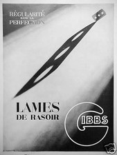 PUBLICITÉ GIBBS LAMES DE RASOIRS RÉGULARITÉ DANS LA PERFECTION DESSIN J.GLAENZER