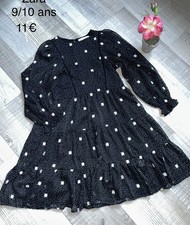 Zara 9/10 Ans Fille : Robe Noire Tissu Voile Mi Saison TBE