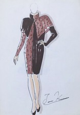 Dessin Original Vintage Croquis MODE Femme Élégante Manteau Robe XXe #10