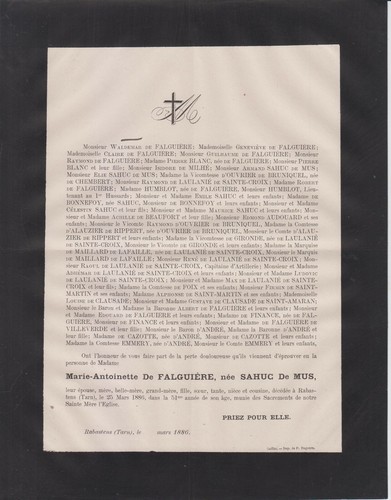 1889 faire part - 1889, faire-part