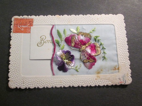 Carte postale fantaisie brodee