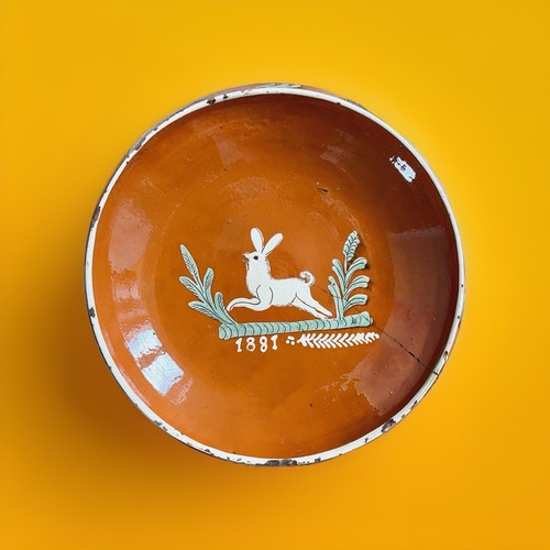 Rare plat poterie - plat, vernissée