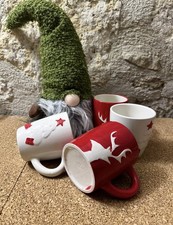 4 Mugs de Noël Céramique – Décor Renne & Sapin – Rouge et Blanc