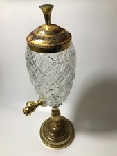 Ancienne Fontaine à Liqueur Alcool Absinthe Dorée Cristal Taillé Robinet 40 cm