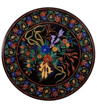 36 " Rond Noir Marbre Haut Demi-Précieuses Pierres Inlay Table Artisanat Décor