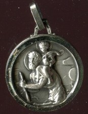 Vintage Christian Medal Sterling Silver St. Christopher Catholic Saint Icon