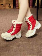 Bottes Rangers Neige Platform Beige Rouge Lacets Cuir Synthetique 9103