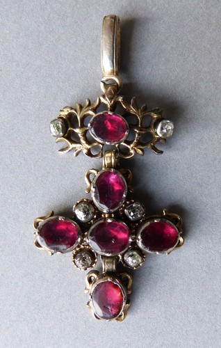 Croix argent massif - , grenat