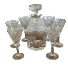 Cristal de bohème Taillé Main des Années 80 Service à Liqueur 6 Verres Et Carafe