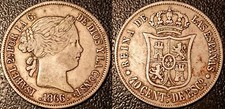 Espagne - Isabel II - 40 centesimos argent 1866 Madrid TTB ! KM#628.2