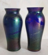 2 vases  irisé bleu violet