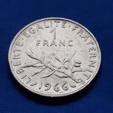 Pièce de monnaie de 1 franc semeuse année 1966 en nickel qualité TTB
