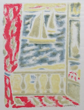 Jules CAVAILLES 1960 Fenêtre sur Mer Voilier Lithographie originale Mourlot