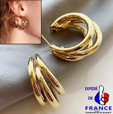 Boucles d'oreilles triple créoles entrelacées - Plaqué Or - Clou -