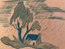 Peinture Aquarelle gouache Papier Paysage Expressionniste Expressionnisme 1950