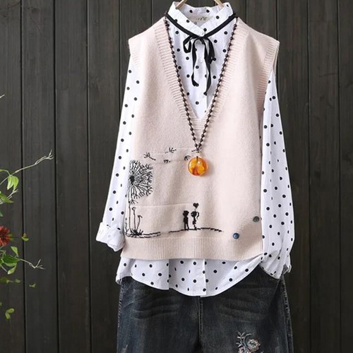 Femme pull sans - manche, tricot