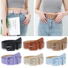 Ceinture En Faux Cuir Couleur Bonbon Pour Femmes Large Boucle De Gourde /