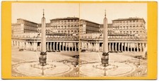 Photo Stereo Rome Vatican Palais Apostolique et Colonne Saint Pierre circa 1865