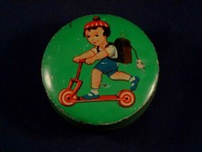 Ancienne boîte tôle fer éponge école enfants jouet trottinette années 40