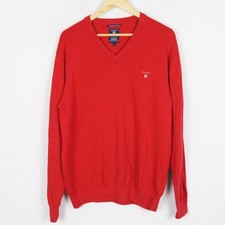 Pull homme GANT taille L pull col V tricot coton super peigné rouge me11472