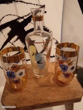 MONACO 2 verres + carafon émaillé et doré a l'or fin Service a cocktail duo tête