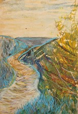 Tableau ancien pastel paysage