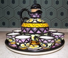 ENSEMBLE CARAFE PLATEAU ET 8 TASSES SERVICE LIQUEUR FAIENCE ST JEAN DE BRETAGNE