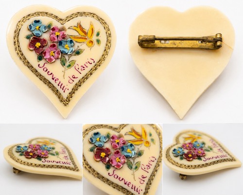 Broche ancienne vintage cœur - broche,